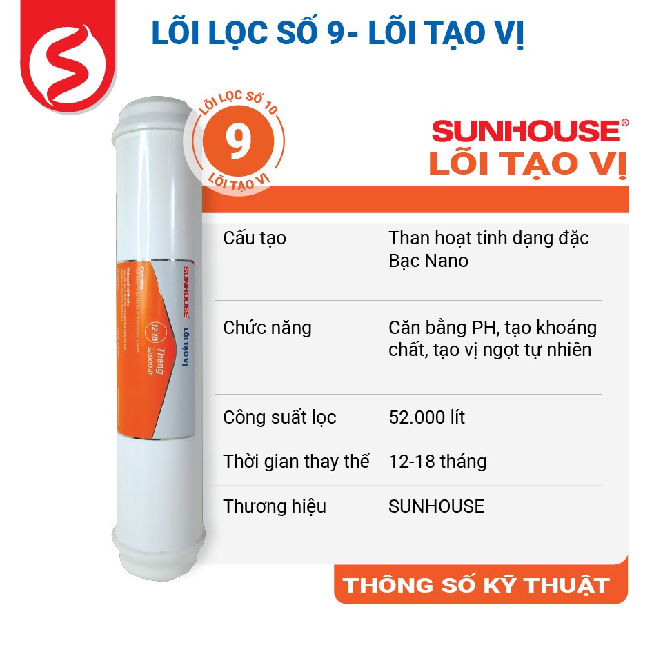 Lõi lọc nước số 9 - SHRLL9 [chính hãng] - Lõi tạo vị - cân bằng PH, hấp thụ và khử mùi hóa chất, kim loại nặng