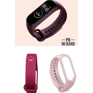 Bộ 3 dây đeo Xiaomi Mi Band 4 cao cấp Đỏ rượu, Hồng rượu, Hồng phấn  + tặng 1 miếng dán chống xước