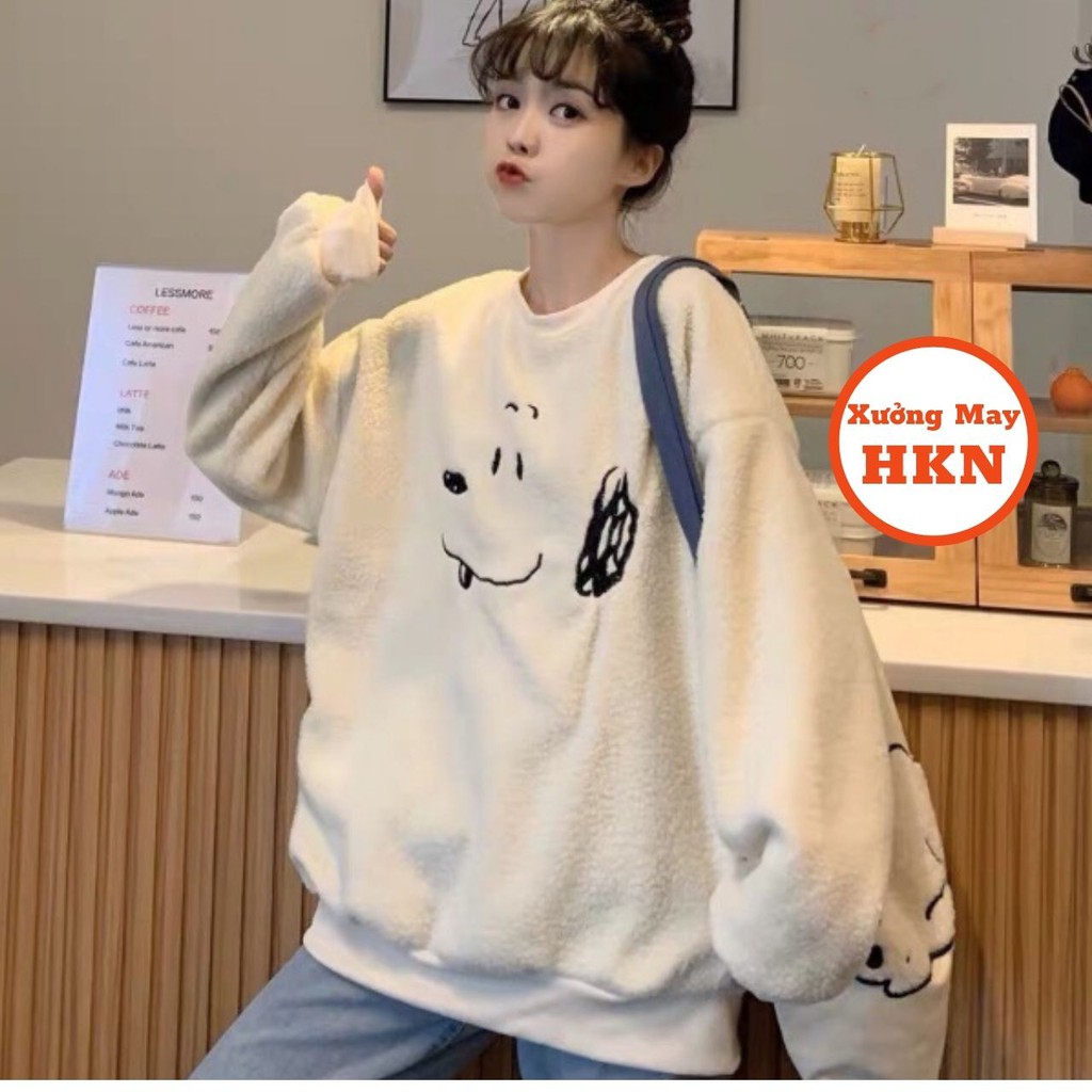 Áo Sweater Nữ Vải Lông Thêu Hình Chú Chó Snoopy Dễ Thương Mã 596 Xưởng May HNK | BigBuy360 - bigbuy360.vn