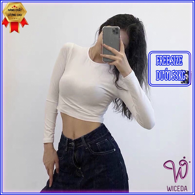 Áo croptop tay dài dáng ôm ,áo thun gân 100% cotton chất mịn mát 2 màu đen trắng Wiceda CR 261.