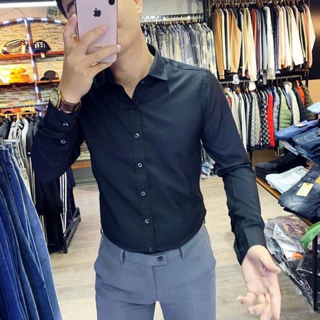 [SALE CỰC SỐC] Sơ mi đen cotton lụa sale 70%