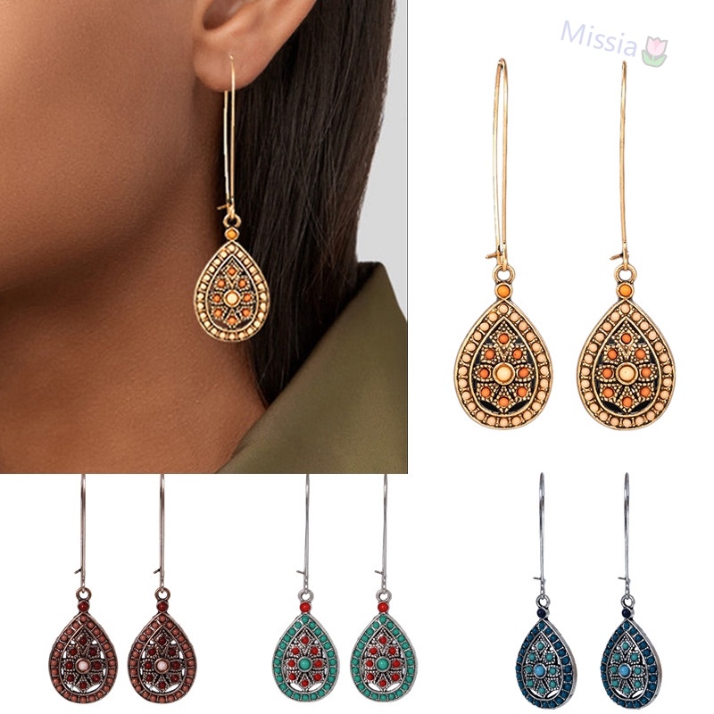 Bông tai dài hình giọt nước phong cách boho cho nữ