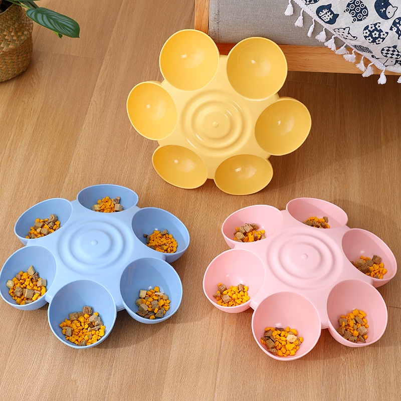 Bát Ăn Nhiều Ngăn Cho Chó Mèo - Hình Bông Hoa 6 Cánh Dễ Thương - Giúp Các Bé Ăn Chung Gắn Kết Với Nhau