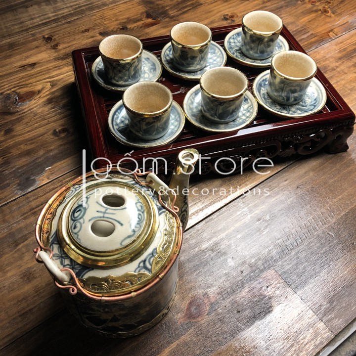 Ấm trà Bát Tràng dáng tích men rạn giả cổ bọc đồng