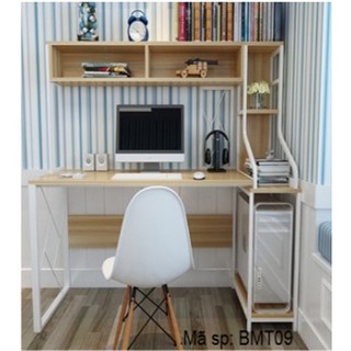 Bàn học kèm giá sách Gỗ MDF Khung sắt phủ sơn BMT09 - 140x80x55 cm