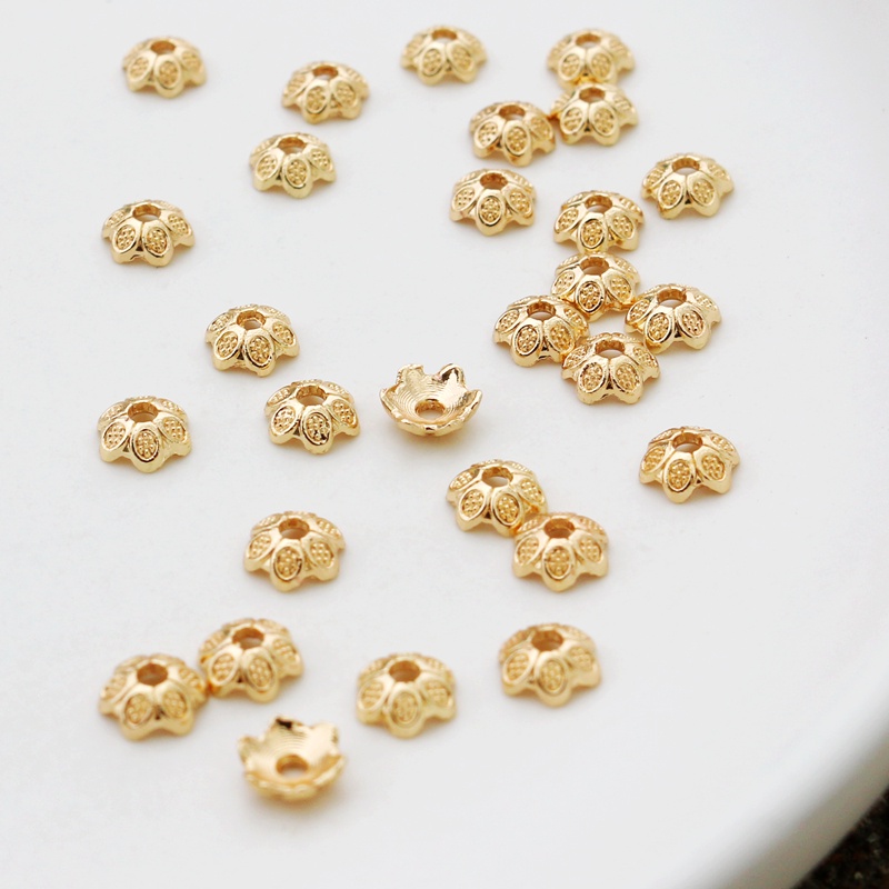 Bộ 50 Hạt Đồng 14k K2-105 Sáu-Petal Nhỏ Làm Phụ Kiện Trang Sức/Vòng Cổ/Vòng Tay diy 6mm