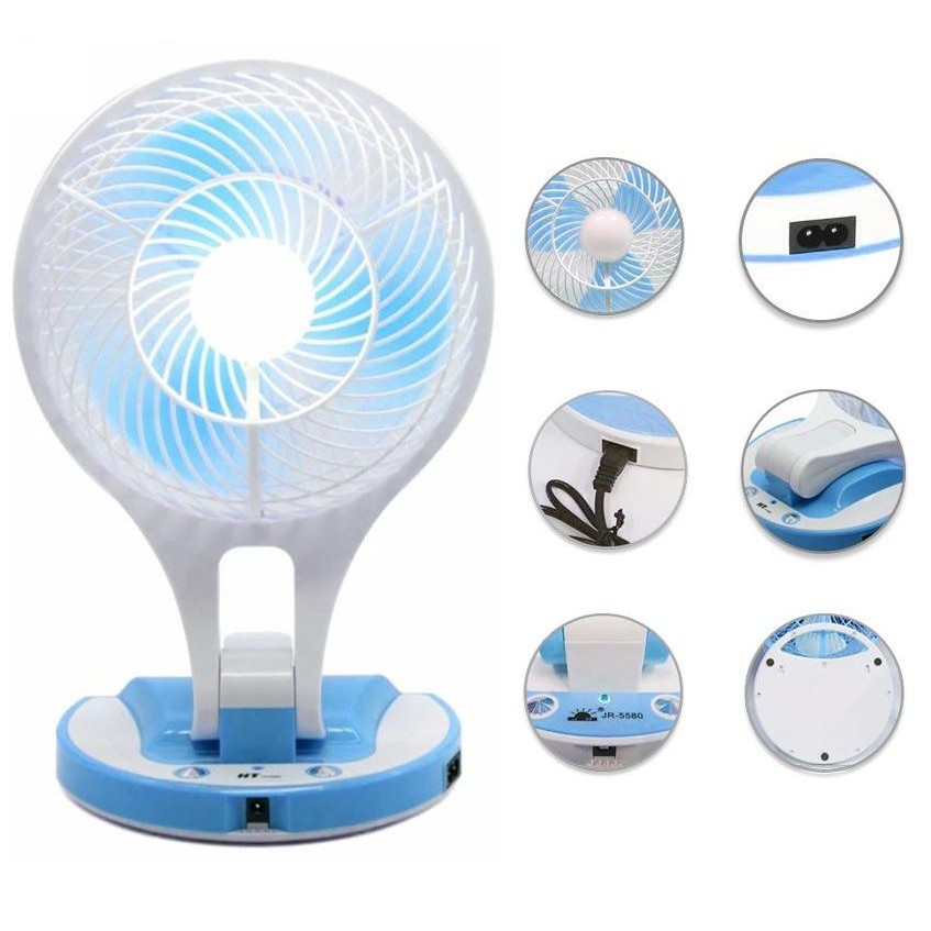 Quạt Sạc Tích Điện MINI FAN JR-5580 -DC2190 - Quạt Sạc Mini Đèn Led 2 chế độ sáng