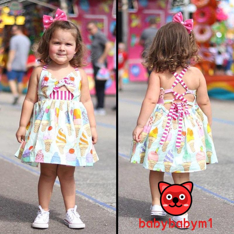 S♆-Kids Baby Girls Strap Summer  Printed Dress