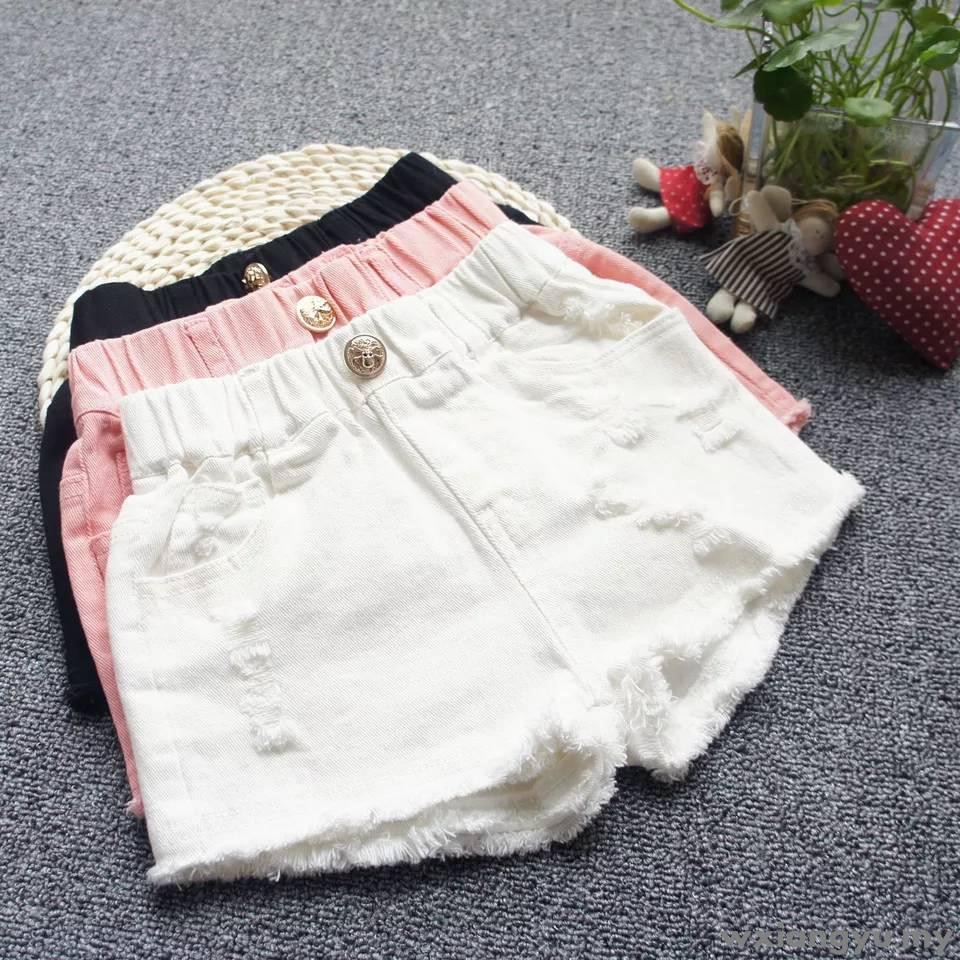 Quần Short Denim Phối Rách Màu Đen Trắng Thời Trang Cá Tính Cho Bé Gái