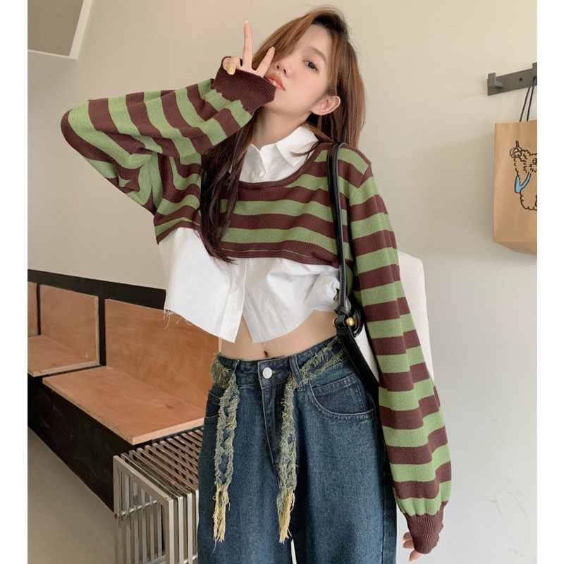 Áo Dệt Kim Chui Đầu Tay Dài Kẻ Sọc Thời Trang
