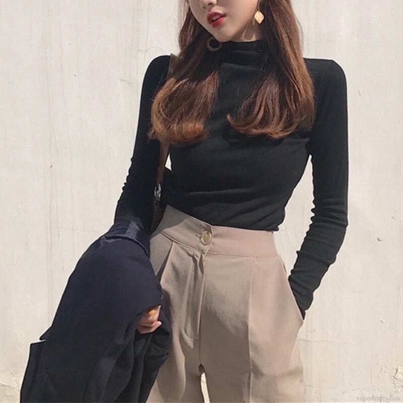 ÁO CỔ LỌ CO GIÃN 4 CHIỀU - ĐƯỢC GIẶT MÁY - ÁO THUN KIỂU THU ĐÔNG CỔ TRỤ HOT GIRL TRƠN BASIC ÔM BODY 1 | BigBuy360 - bigbuy360.vn