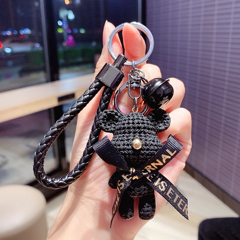 Móc Khóa Hình Gấu Bằng Nhựa Resin Phối Len Hoạt Hình Sáng Tạo Dễ Thương