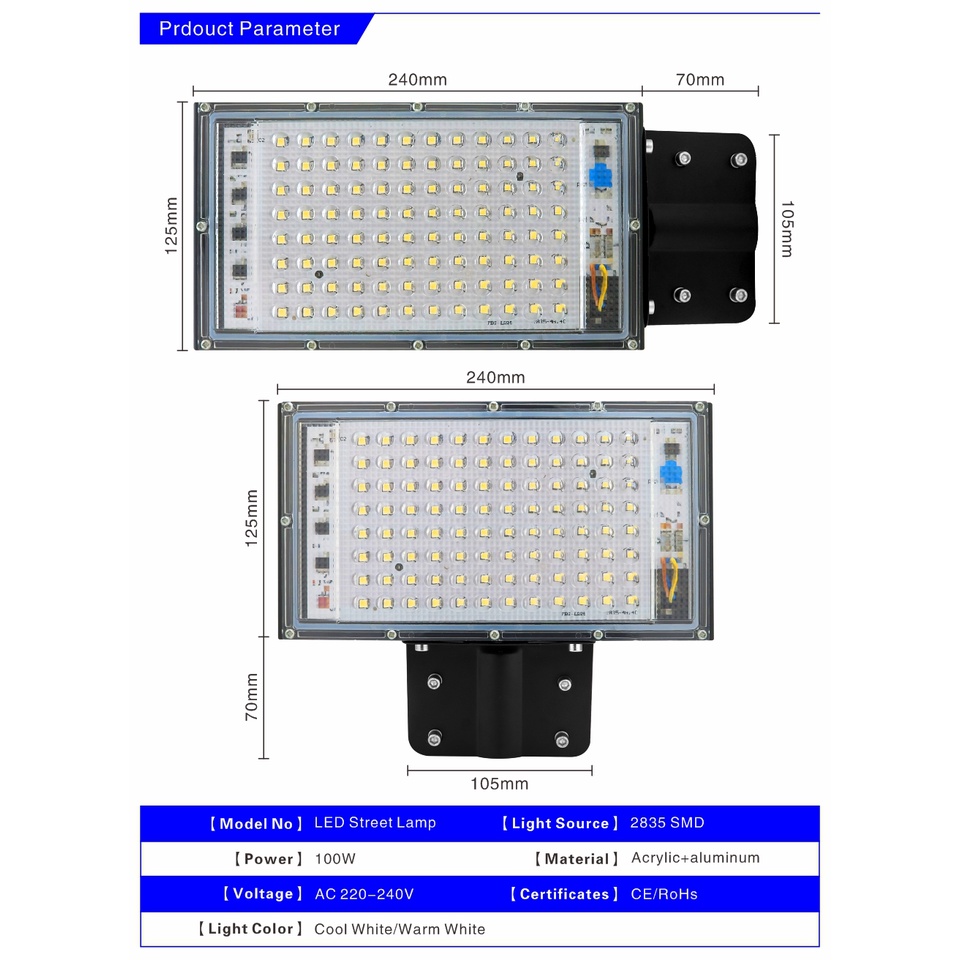 MIWAT Đèn Đường 25W 50W 100W 200W Đèn Pha LED Chiếu Sáng Ngoài Trời Đèn Tường Chống Nước Đèn Đường Sân Vườn 220V Cho Nhà Đồng Quê