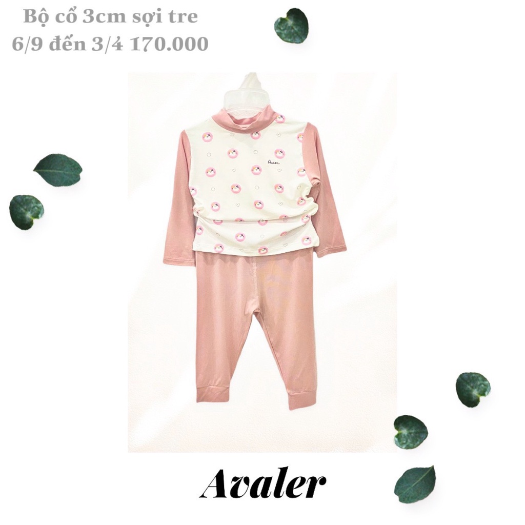 Bộ quần áo dài tay trẻ em cổ 3cm chất liệu sợi tre mềm mại hoạ tiết dễ thương Avaler