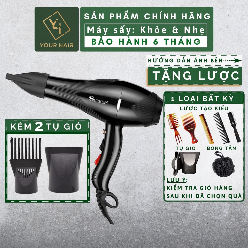 [Tặng Lược] Máy sấy tóc Surker SK3901 công suất 3000w kèm theo 2 đầu tụ gió - Có 2 chiều nóng lạnh