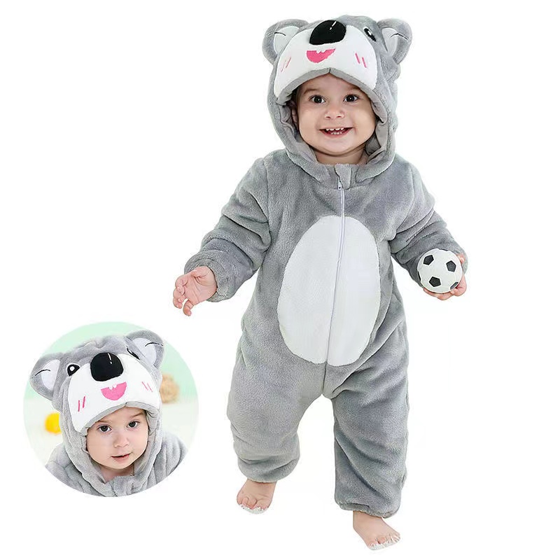 Áo Liền Quần Tay Dài In Hình Khủng Long / Sư Tử Hoạt Hình Đáng Yêu Dành Cho Bé Trai Gái