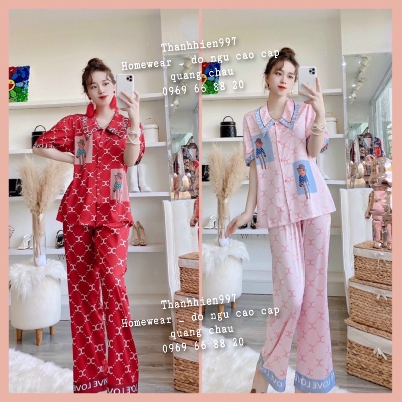 PIJAMA CỘC DÀI LEISURE LOVE YOU RED P002 LỤA SATIN CAO CẤP QC.