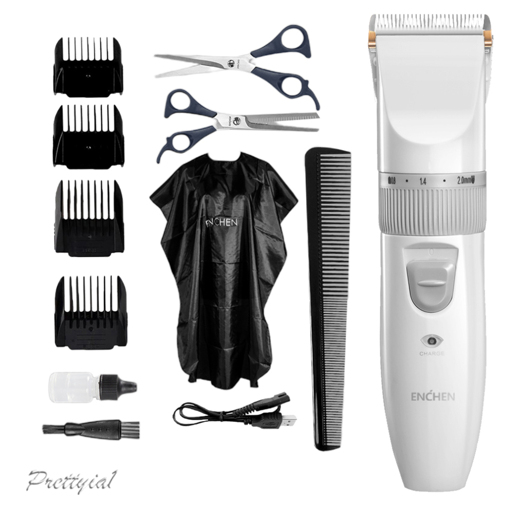 [PRETTYIA1]Professional Hair Trimmer Scissors Apron Set for Men USB Rechargeable