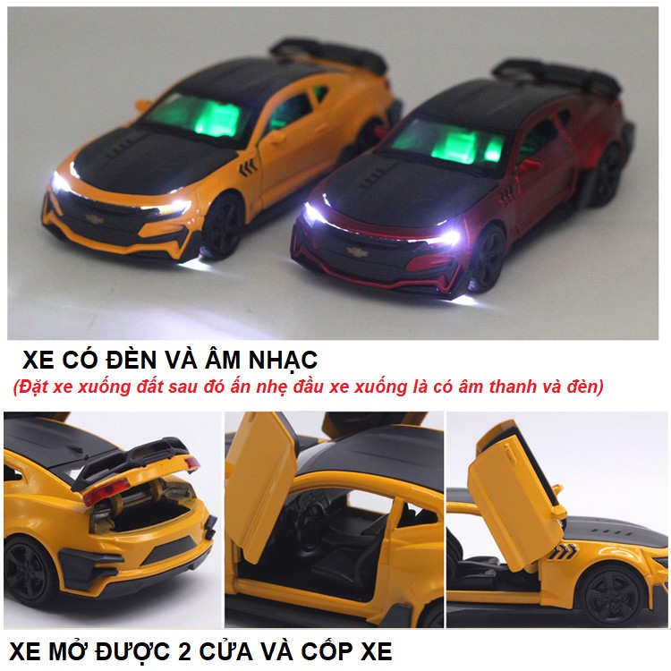 Xe mô hình ô tô Chevrolet Camaro Bumblebee mini tỉ lệ 1:36 đồ chơi trẻ em xe bằng hợp kim có âm thanh và đèn sáng