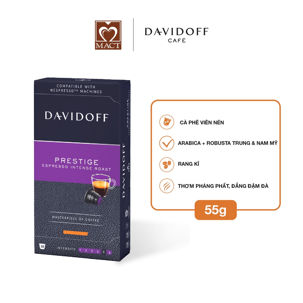 Cà phê viên nén DAVIDOFF CAFÉ PRESTIGE - 100% hạt Arabica - Thơm phảng phất, đắng đậm đà - hộp 55g