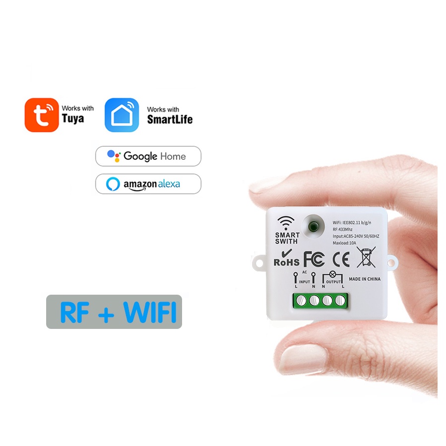 Mini WIFI + RF, Bộ điều khiển từ xa app smartlife ,TUYA điều khiển từ xa thông minh 1 kênh 220v 10A,công tắc thông minh