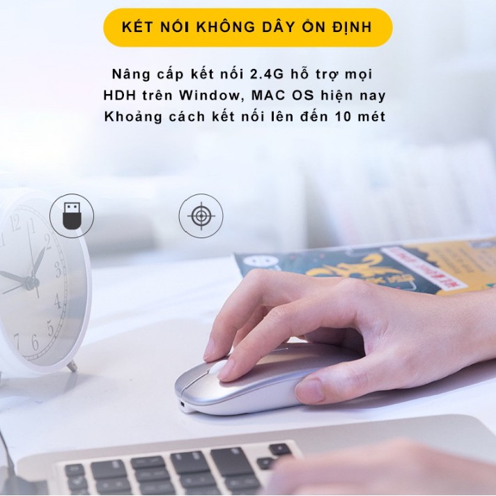 Chuột không dây pin sạc W1C 2.4G Click không tiếng ồn DPI 1200