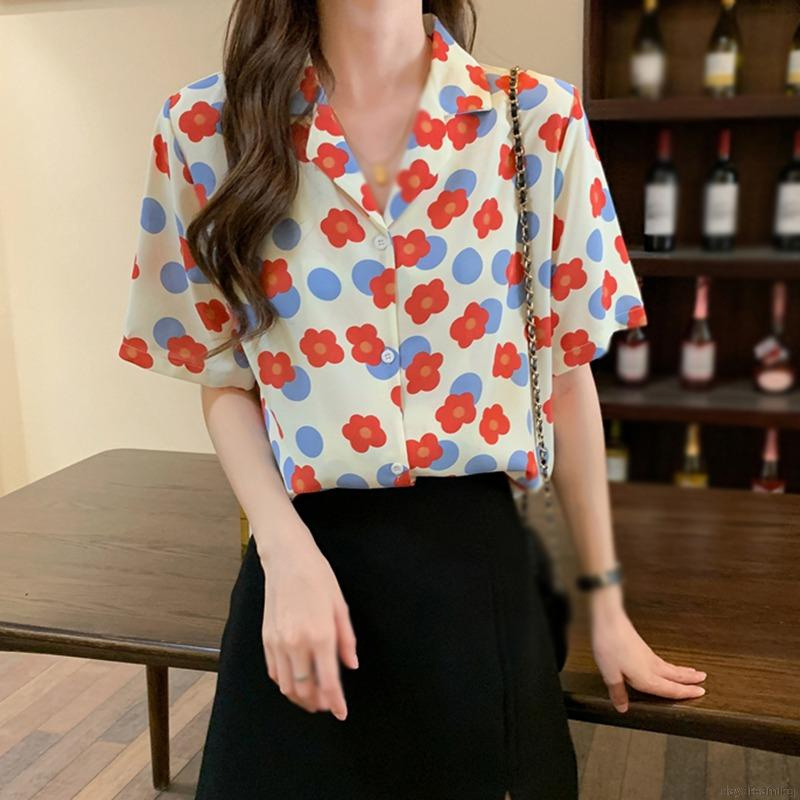 Áo Sơ Mi Ngắn Tay In Họa Tiết Retro Cho Nữ