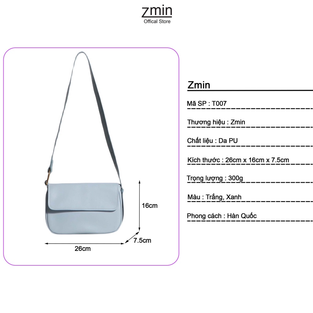 Túi đeo chéo nữ kết hợp đeo vai thời trang Zmin, chất liệu da PU cao cấp - T007