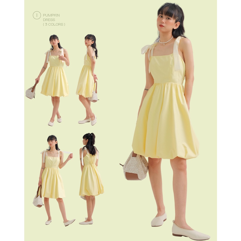 THE19CLUB - Váy hai dây cotton buộc nơ vai 3 màu sắc - PUMPKIN DRESS