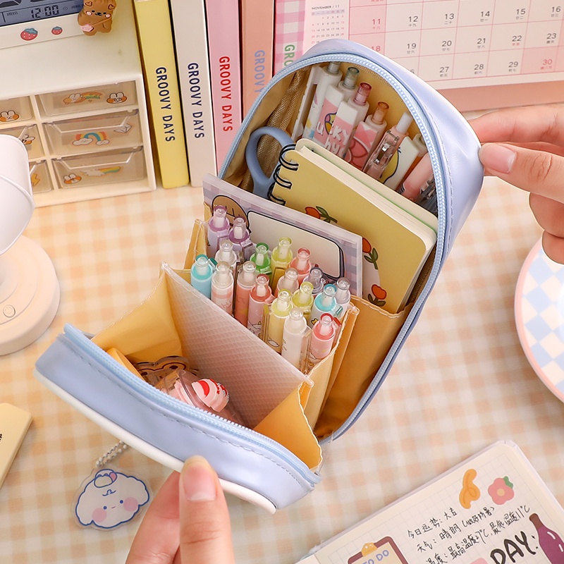 Túi Đựng Bút Trong Suốt Nhiều Ngăn Họa Tiết Hoạt Hình Sáng Tạo