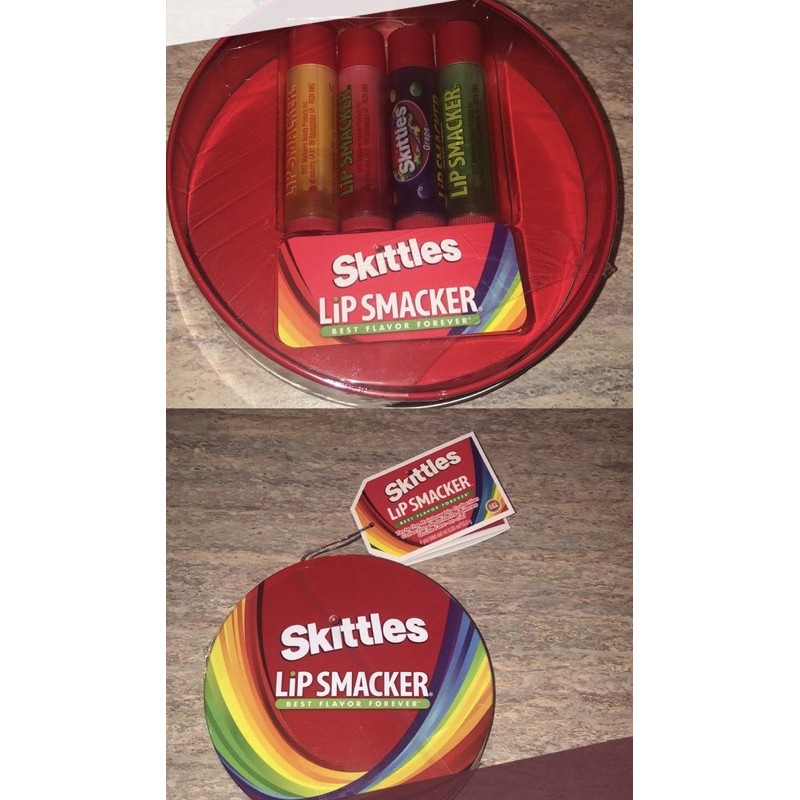 [BILL US] Set 4 thỏi son dưỡng Lip Smacker Skittles có case đựng