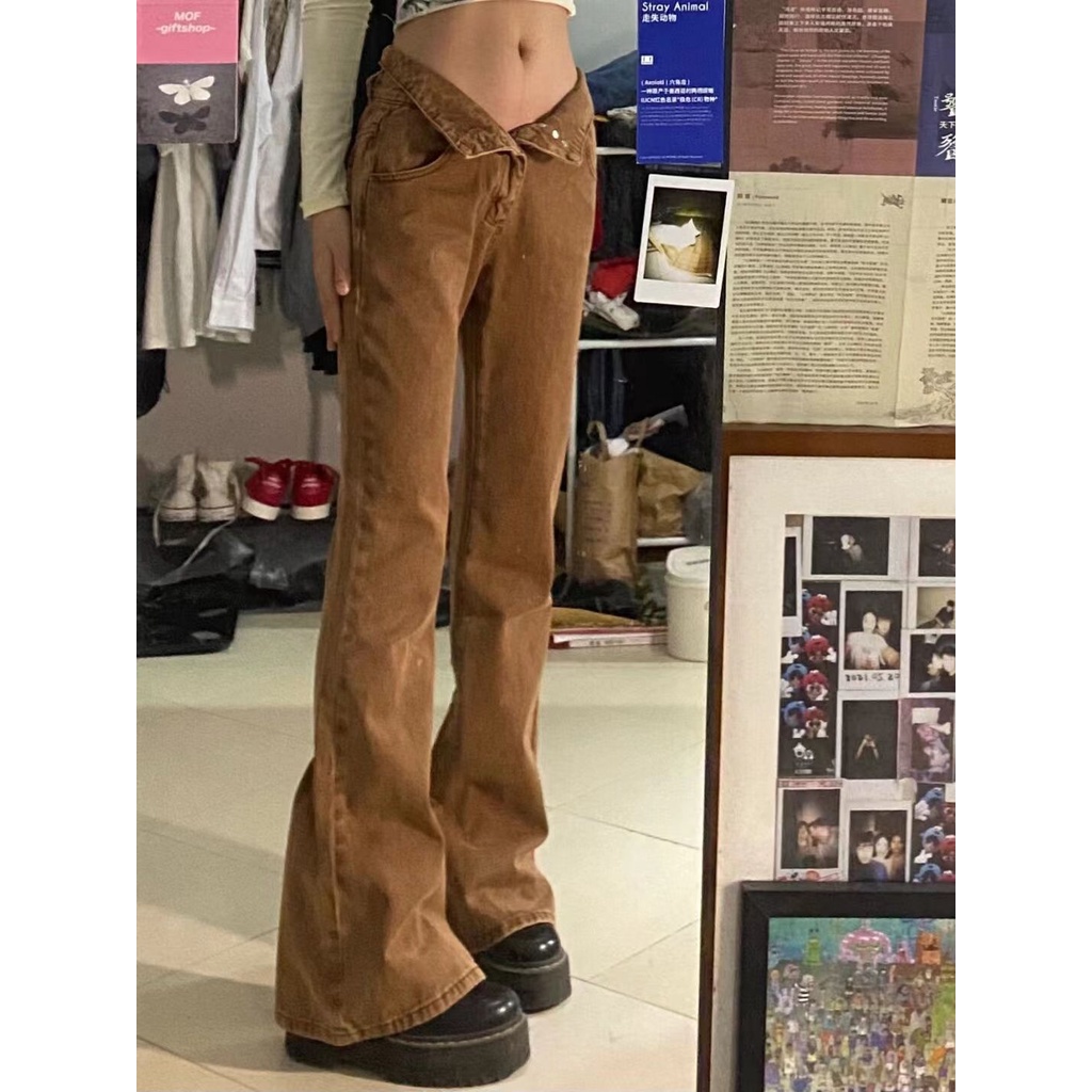 Quần Jean Ống Loe Dáng Suông Cỡ Lớn Kiểu Âu Mỹ Cá Tính Cho Nữ