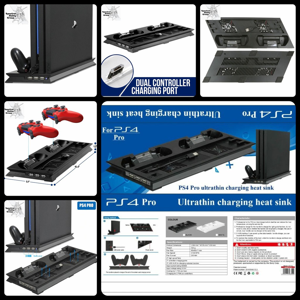 Đế chân đứng mấy chơi game PS4 Pro / Slim Ultrathin Charging Heat Sink stand Cooling Fan Dobe