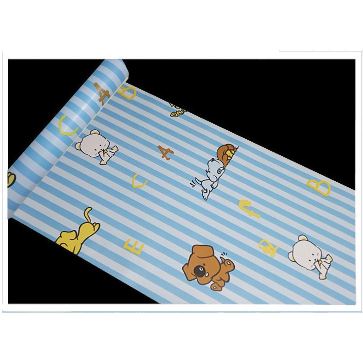 Giấy dán tường chó snoopy trên nền sọc xinh khổ rộng 0.45m