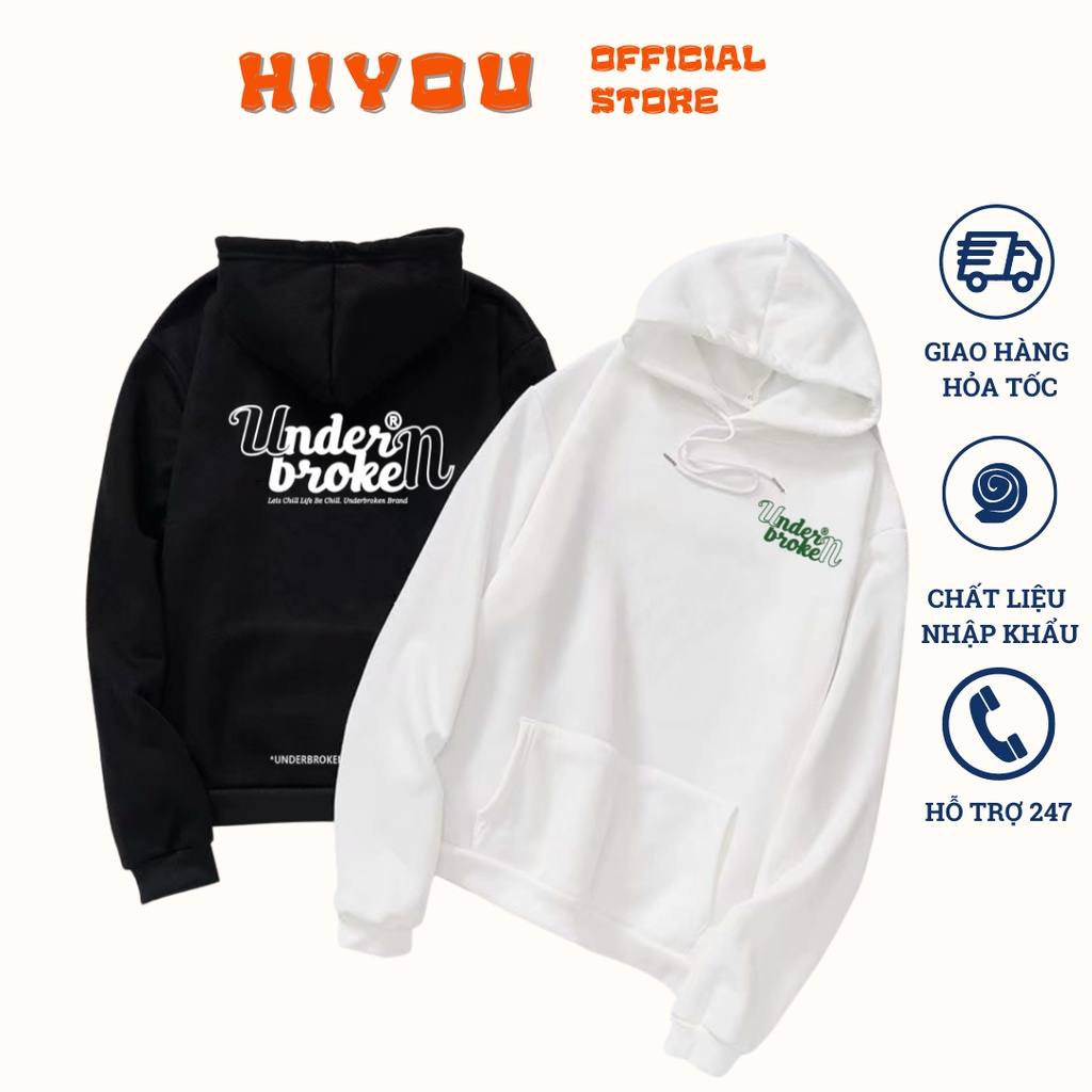 Áo Nỉ Hoodie Unisex UNDERBROKEN nam nữ chất liệu nỉ bông dày dặn phong cách Hàn Quốc Top xu hướng 2022