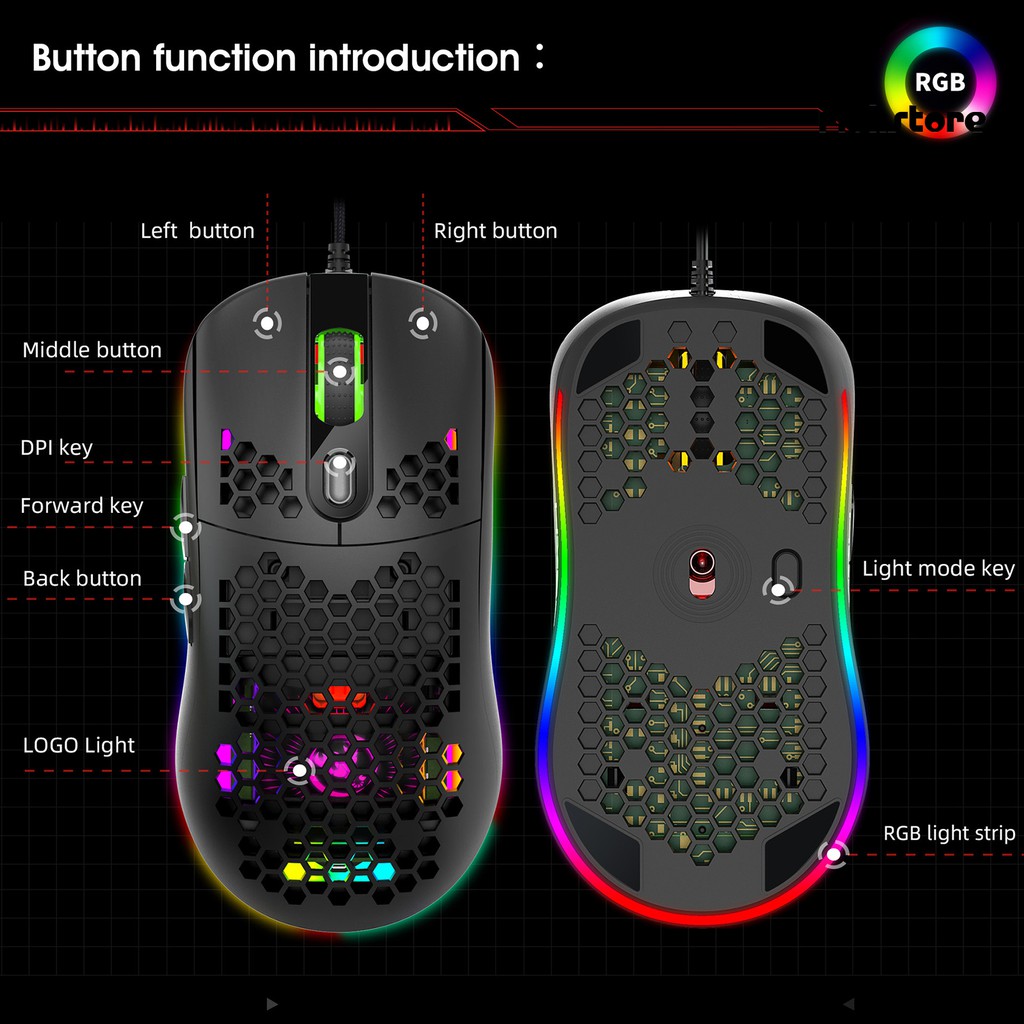 Chuột Gaming Dnws Hxsj X600 Màu Rgb Có Đèn Phát Sáng