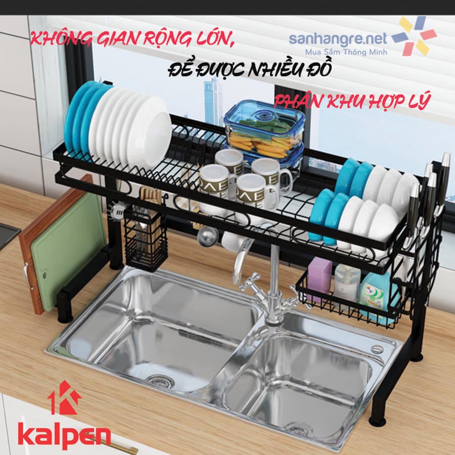 Kệ Bát Đĩa Trên Bồn Rửa Thông Minh Kalpen 1 Tầng - kích thước 85/95/125x28x55cm - Hàng xuất Nhật