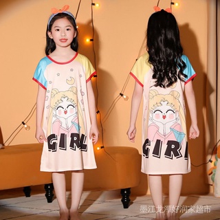 Summer thin girls’ nightgown short-sleeved air-conditioned clothing children’s pajamas female princess style Korean style dress home wear
