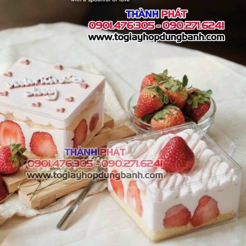 20 Hộp mica vuông 04 đựng bánh tiramisu - panna cotta - bánh mousse - hộp đựng bánh cookie , kẹo mứt tết