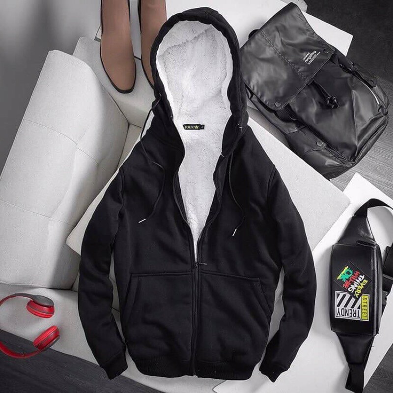 Áo khoác hoodie nam nữ lót lông cừu unisex đôi form rộng trơn có mũ đẹp chất nỉ phong cách trẻ trung Hàn Quốc | BigBuy360 - bigbuy360.vn
