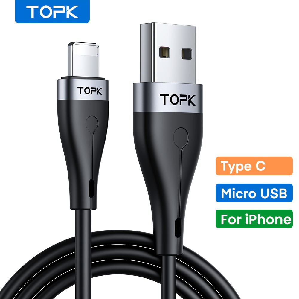 Cáp sạc nhanh TOPK AN46 Micro USB Type C IPTPE Silicone dẻo đầu dây