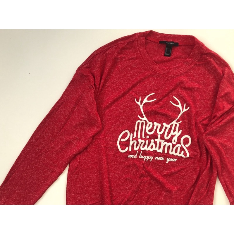 Áo sweater dài tay đỏ len dệt kim in Merry Christmas vnxk
