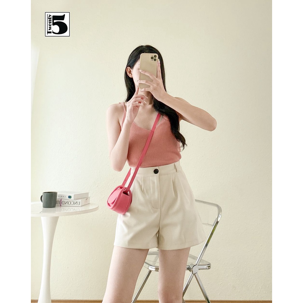 Áo hai dây cổ tim len trơn màu dáng ôm co dãn Twentyfive 4218