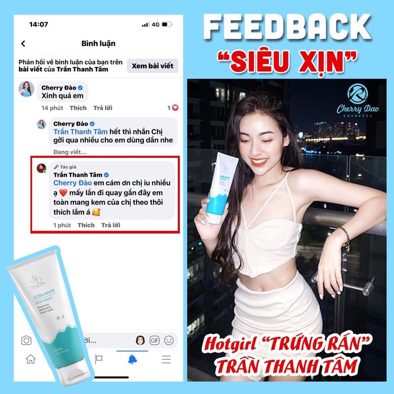 Kem body trắng da giữ ẩm siêu trắng và chống nắng ULTRA WHITE cherry đào crd