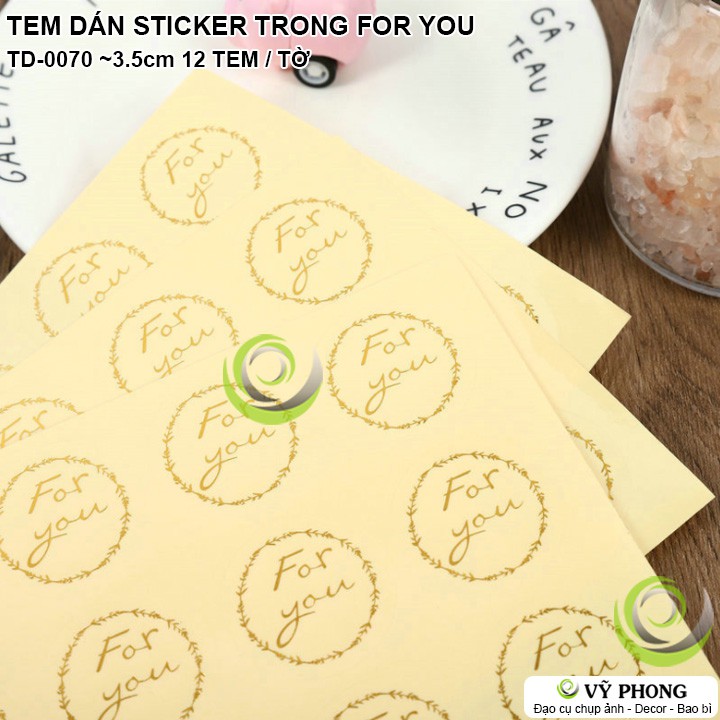 TEM DÁN TRÒN TRONG SUỐT IN CHỮ FOR YOU VÀNG NHÃN DÁN STICKER TRANG TRÍ NIÊM PHONG BAO BÌ TÚI HỘP QUÀ TẶNG TD-0070