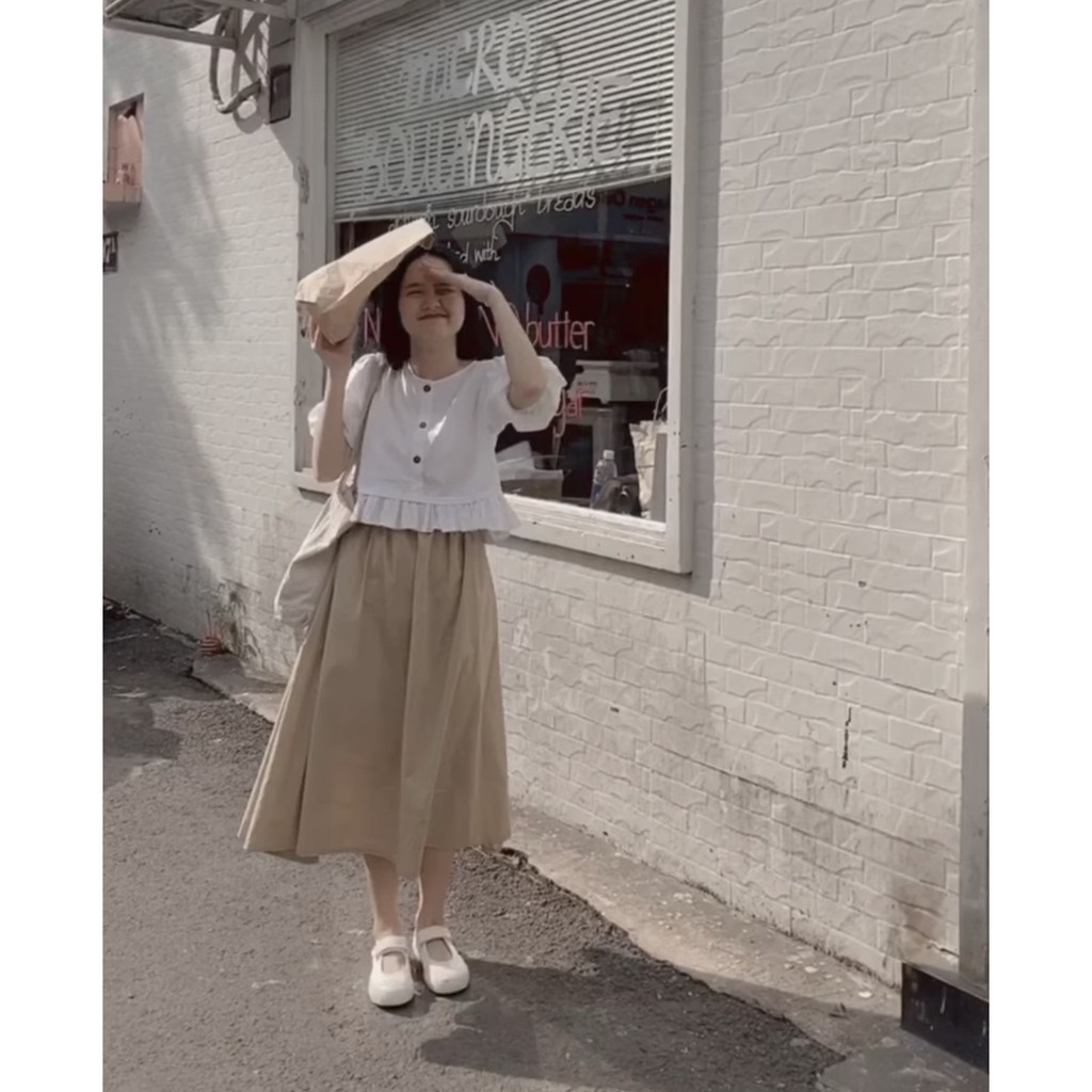 SET ÁO SƠMI NGẮN TAY + CHÂN VÁY KAKI SIÊU XINH MÀU NHÃ NHẶN