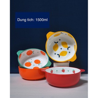 Nồi sứ họa tiết chanh, dâu tây, cam siêu xinh kiểu Bắc Âu 1500ml [Rẻ nhất Shopee]