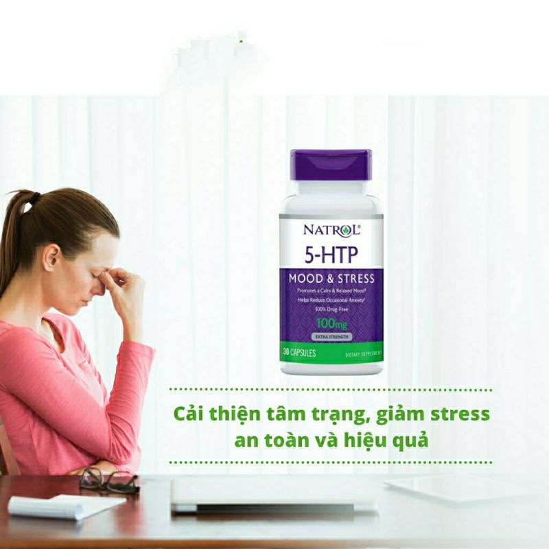Viên uống giảm stress và tạo hưng phấn Natrol 5-HTP Plus 200mg 100viên của Mỹ
