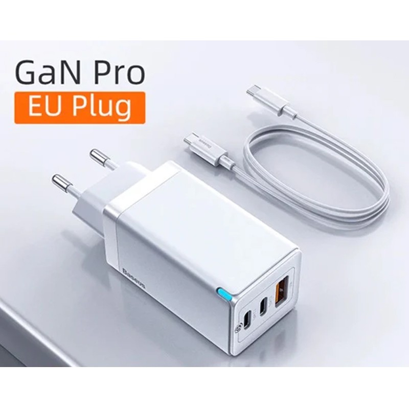 Củ sạc nhanh Baseus GaN Pro Travel Quick Charger 65W kèm dây cáp Type-C to Type-C ( Type Cx2 + USB , PD3.0 )