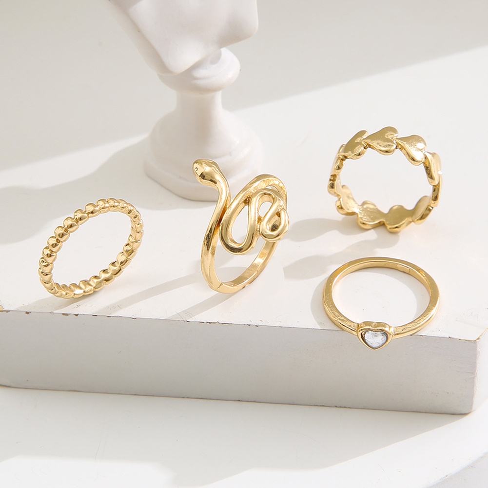 Bộ Nhẫn Đeo Khớp Ngón Tay Họa Tiết Rắn Và Trái Tim Bằng Kim Loại Có Thể Điều Chỉnh Phong Cách Hip Hop Dành Cho Nữ